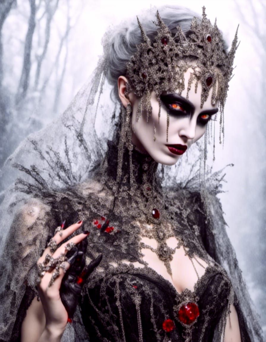 Vampire Bride with Bloody Hand in Gothic Art