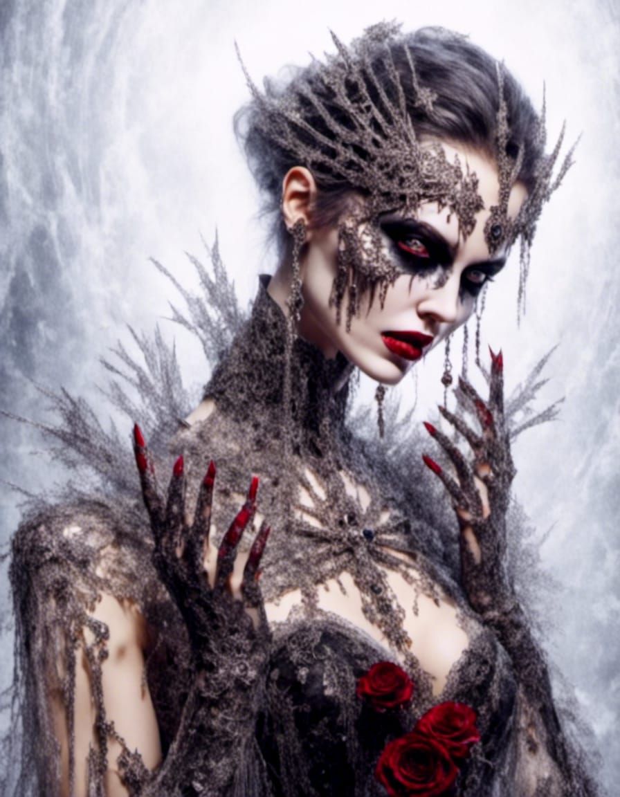 Vampire Bride with Bloody Hand in Gothic Art