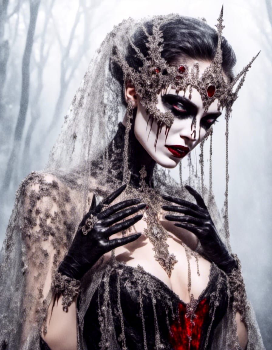 Vampire Bride with Alluring Eyes in Gothic Art