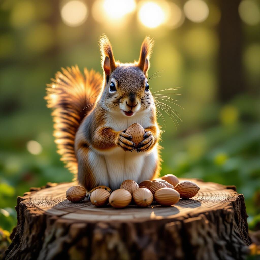 mischievous squirrel holdin' nuts