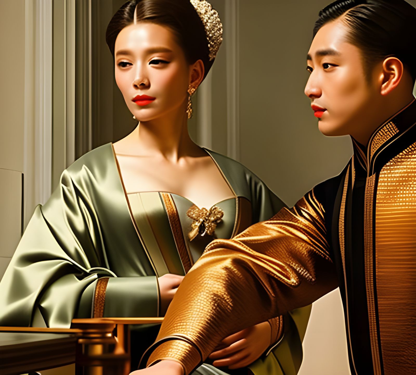 Beautiful Couple Enjoying Tea: Photorealistic Portrait