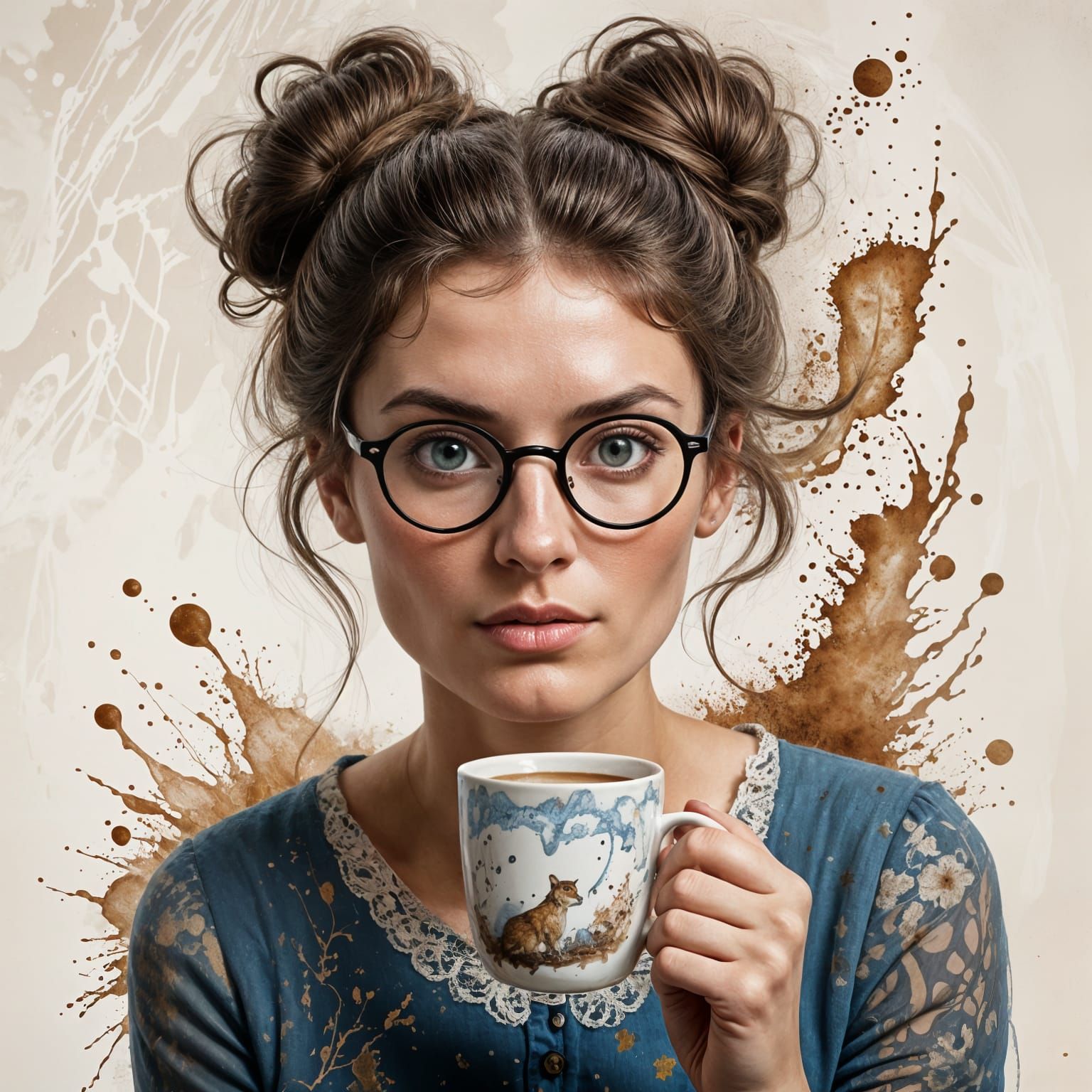 Vibrant Coffee Art Portrait in Watercolor