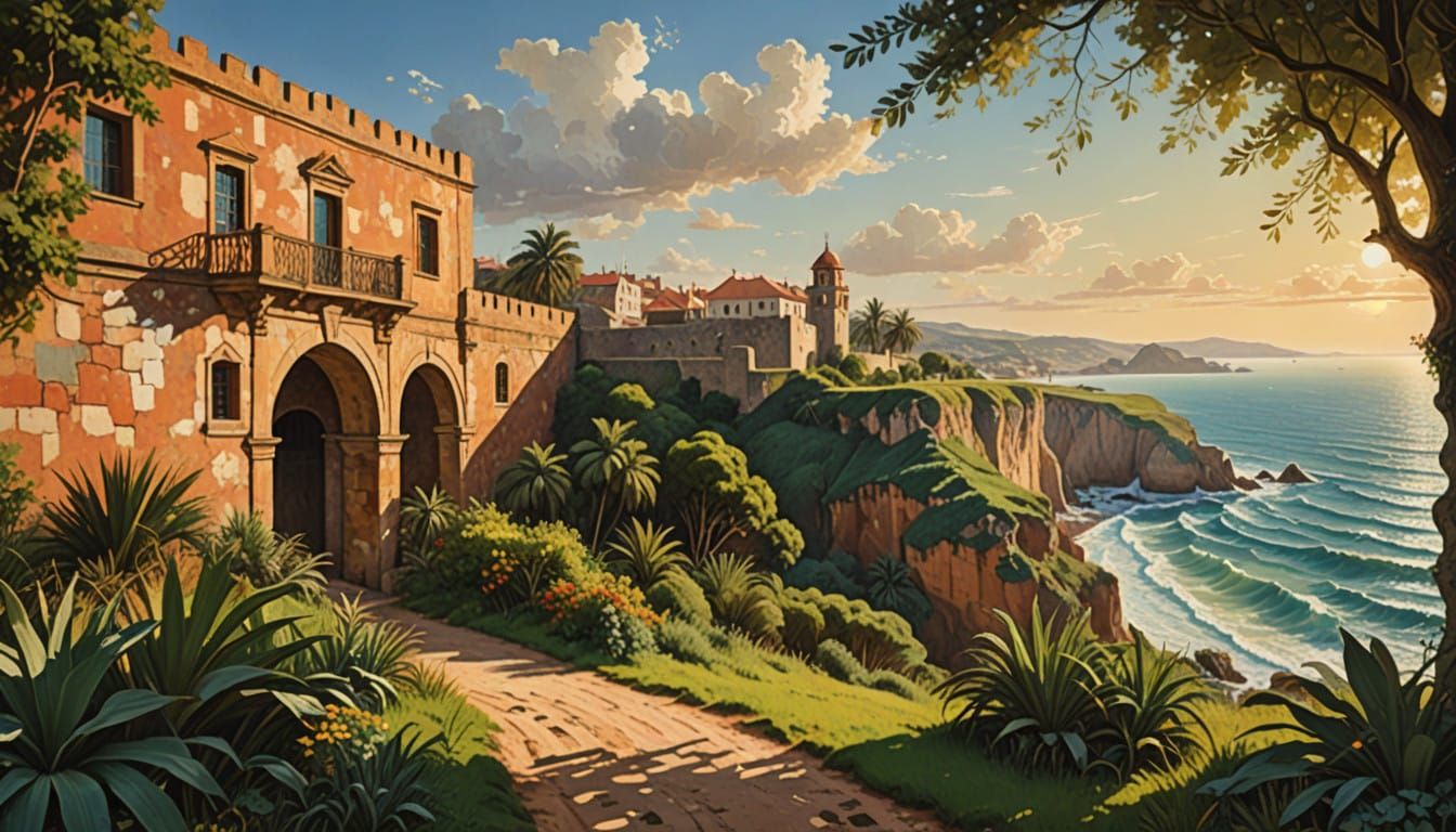 San Miguel Fortress, Luanda in Vibrant Oil Painting