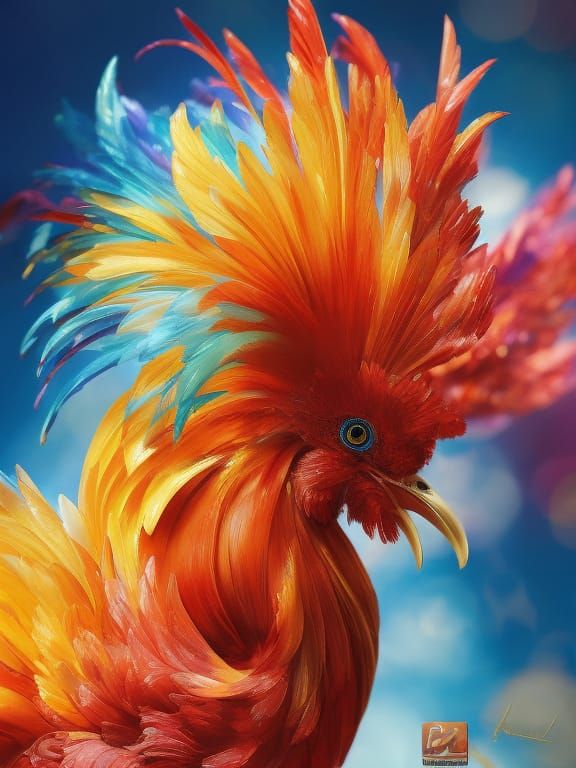 Detailed Rooster in Japanese Watercolor Style