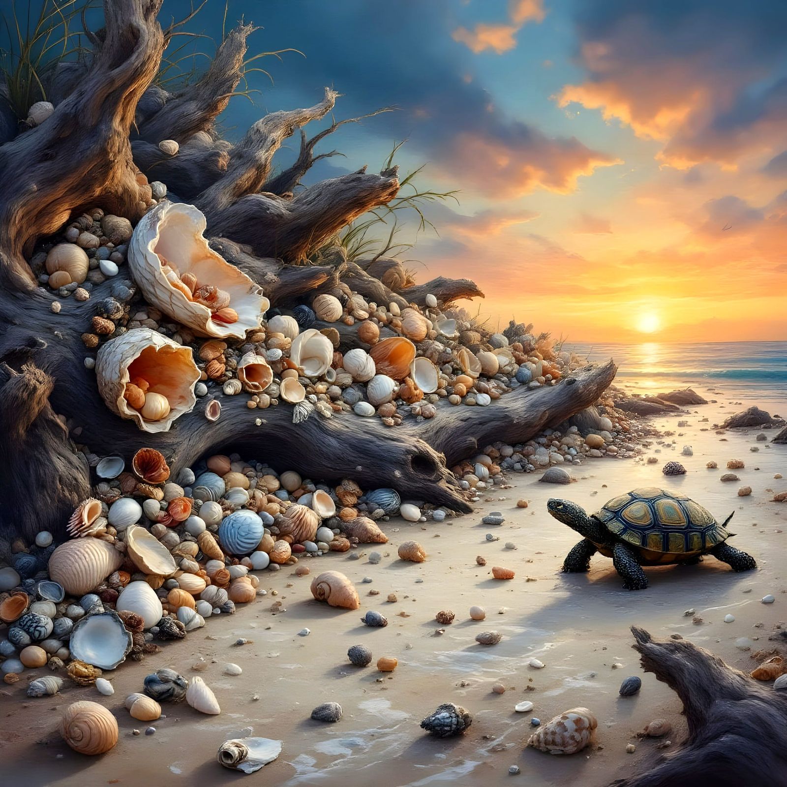 Whimsical Seaside Treasure in Sunset Hues