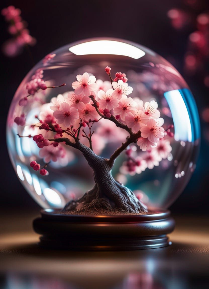 Cherry Blossom Tree in Glass Sphere