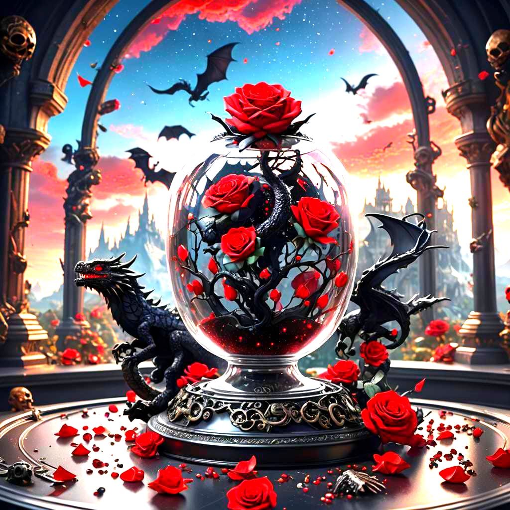 Sugar Rose and Dragon in Glass Dome