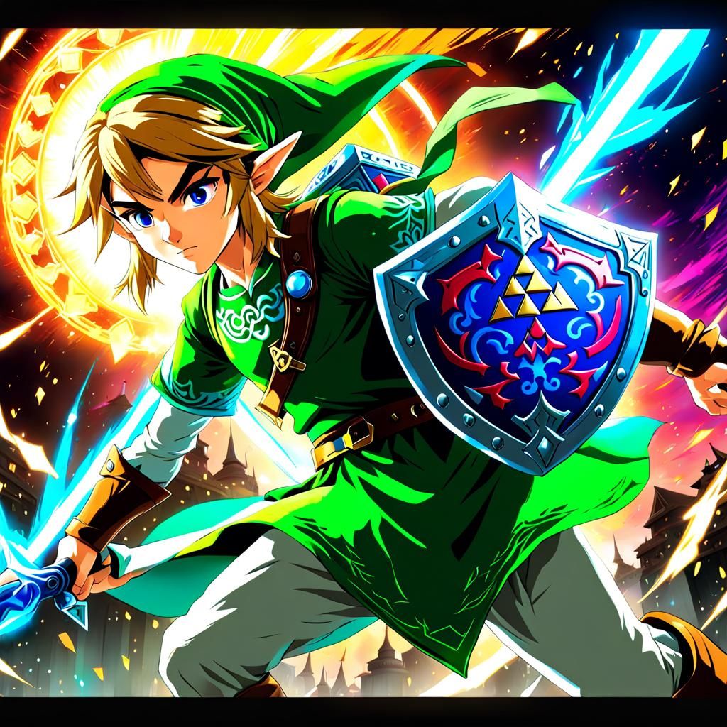 Link From Zelda: Anime Action Poster in 8K