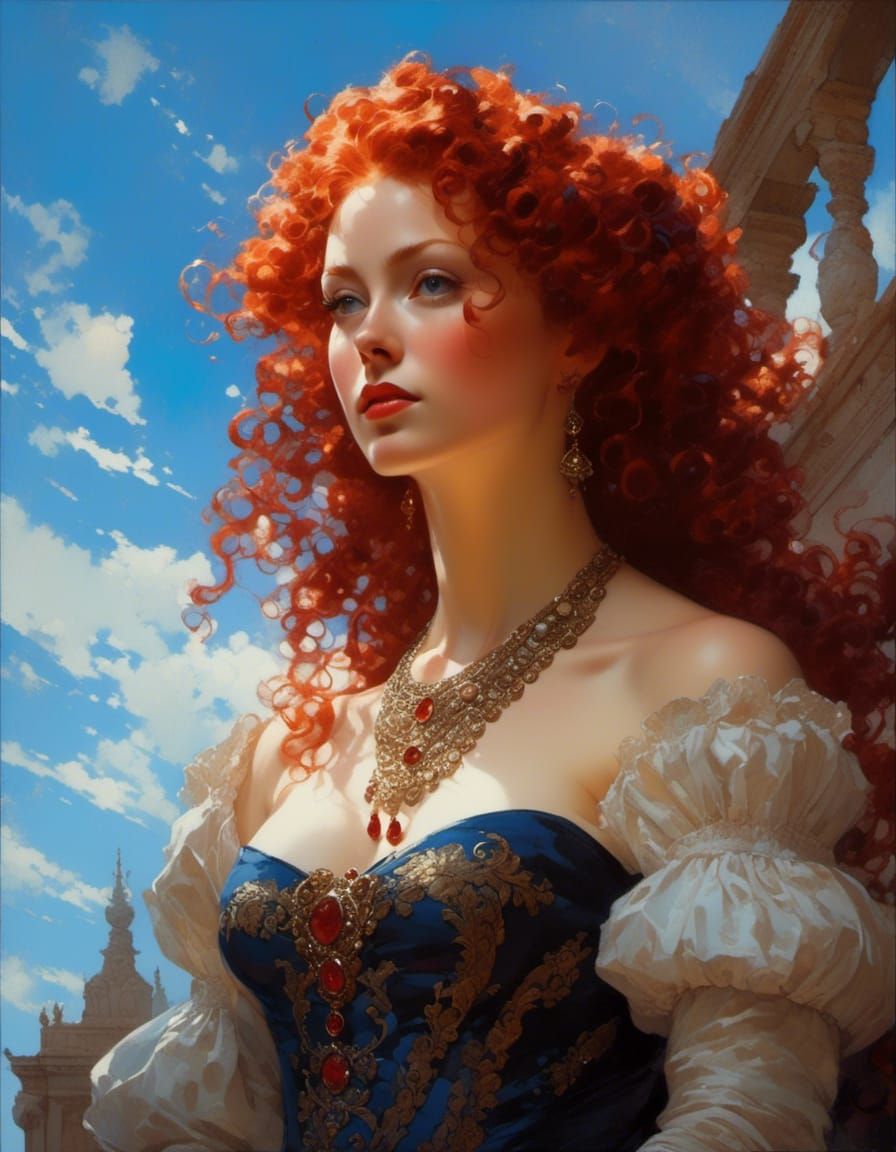 Red-Haired Goddess Portrait in Rococo Style