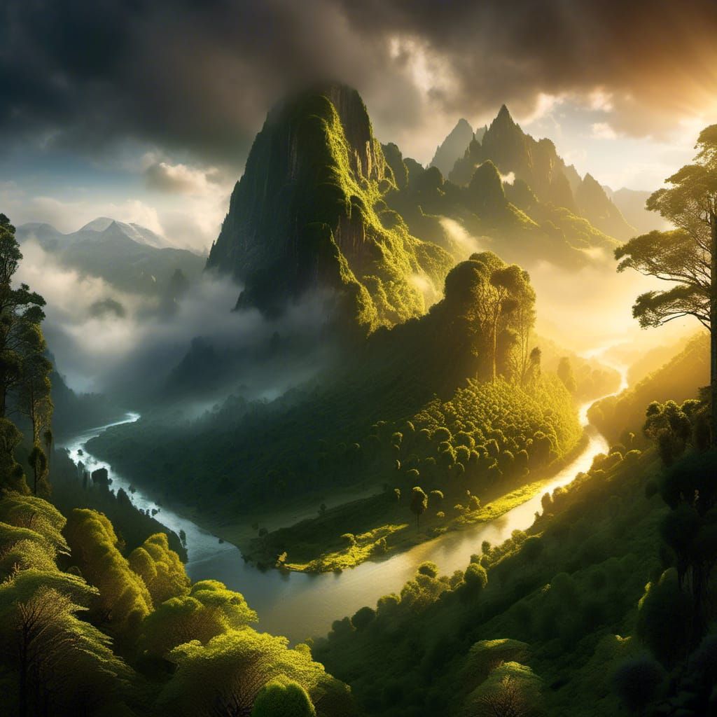 Ossiriand's Golden Sunrise Over the Seven Rivers