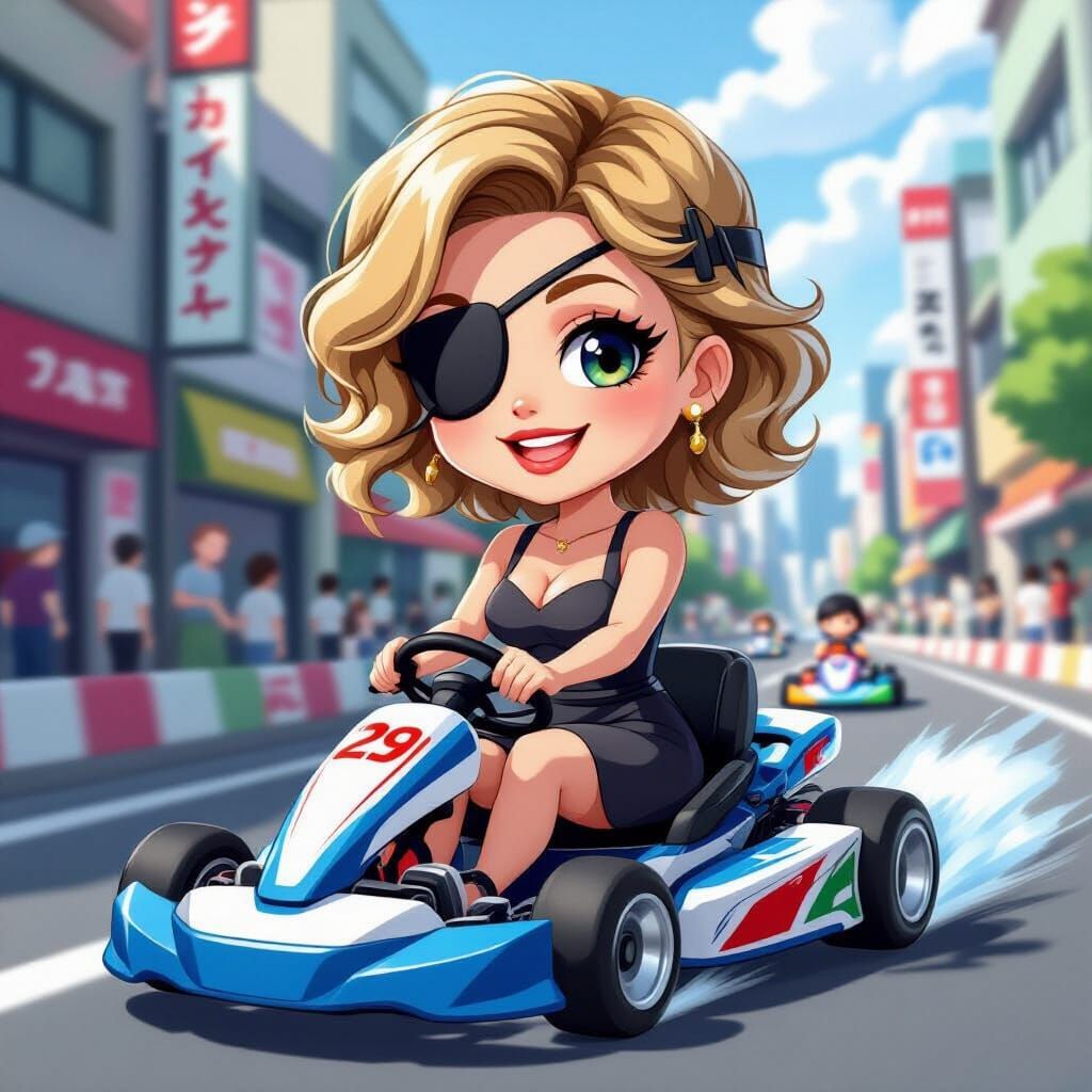 Chibi Woman Races Go Kart: Pixar-Inspired Animation