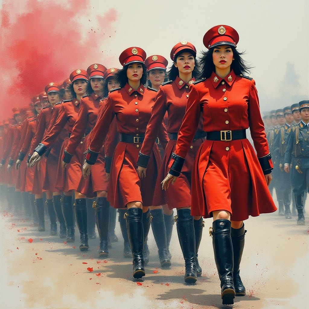 Female Soldiers in Vibrant, High-Contrast Graffiti Style