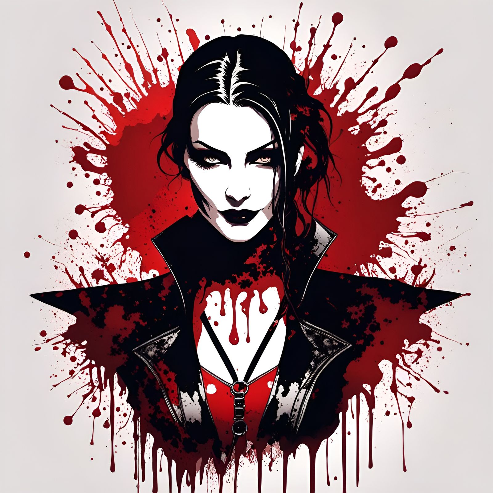 Gothic Vampire Ink Splatter Illustration in Expressionist St...