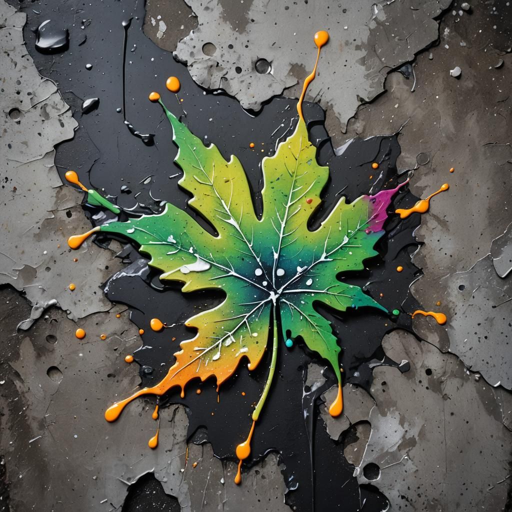 Graffiti Art: Damaged Leaf in Neon Colors