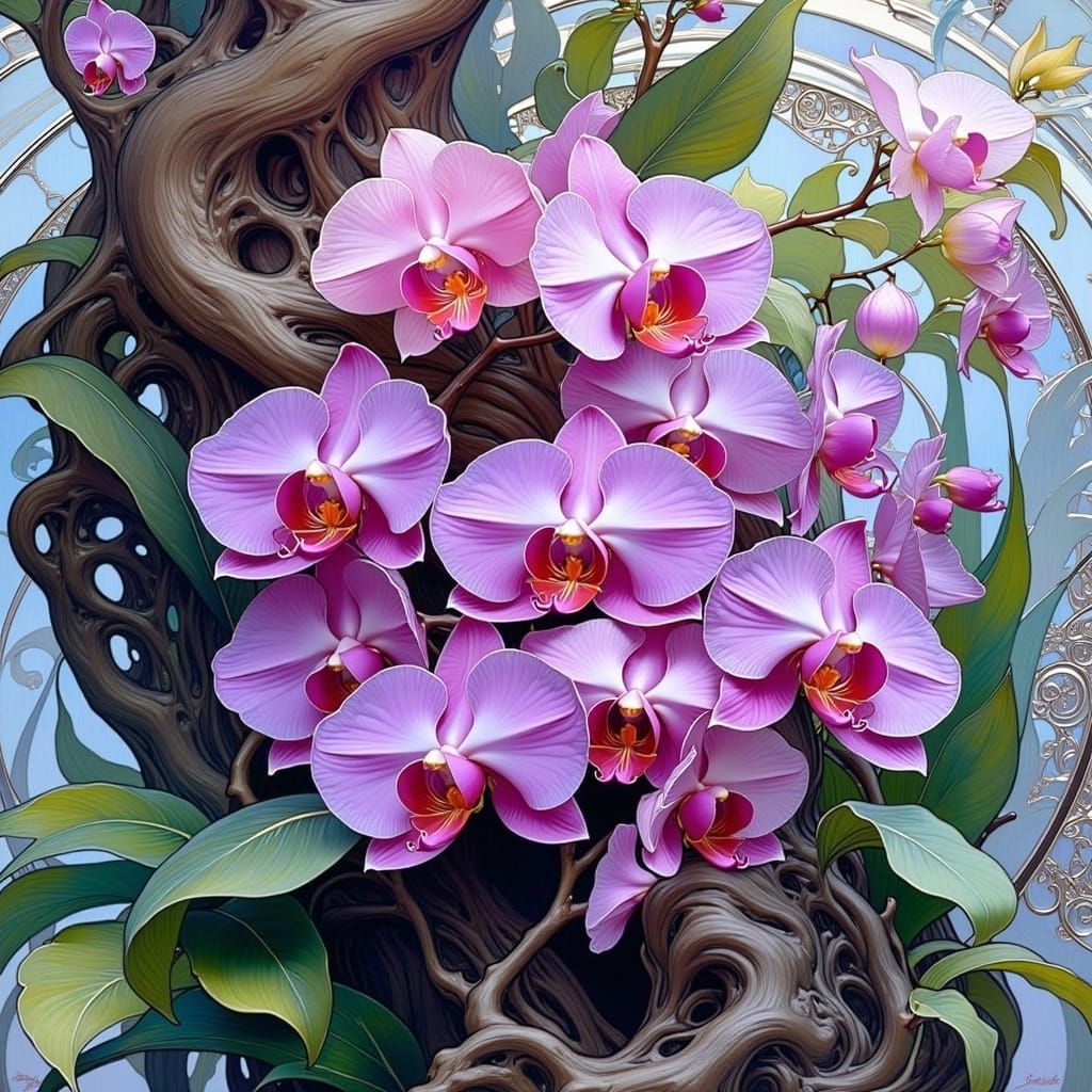 Exotic Orchids in Art Nouveau Style