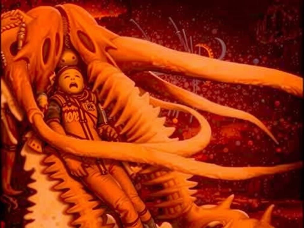 Frightened Astronaut on Alien Planet in Sci-Fi Style