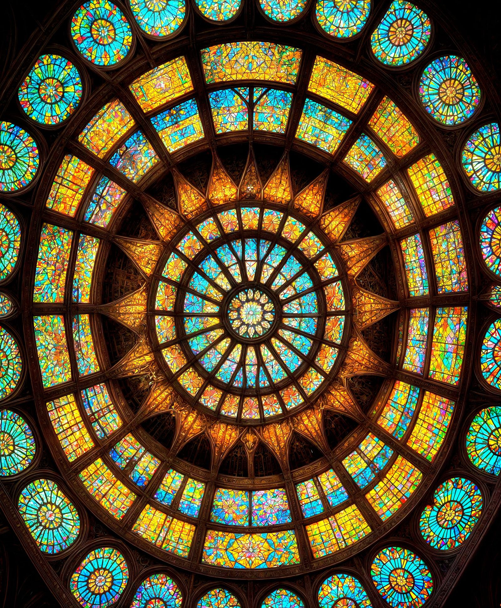 Kaleidoscope of Geometric Glass Art Radiating Light