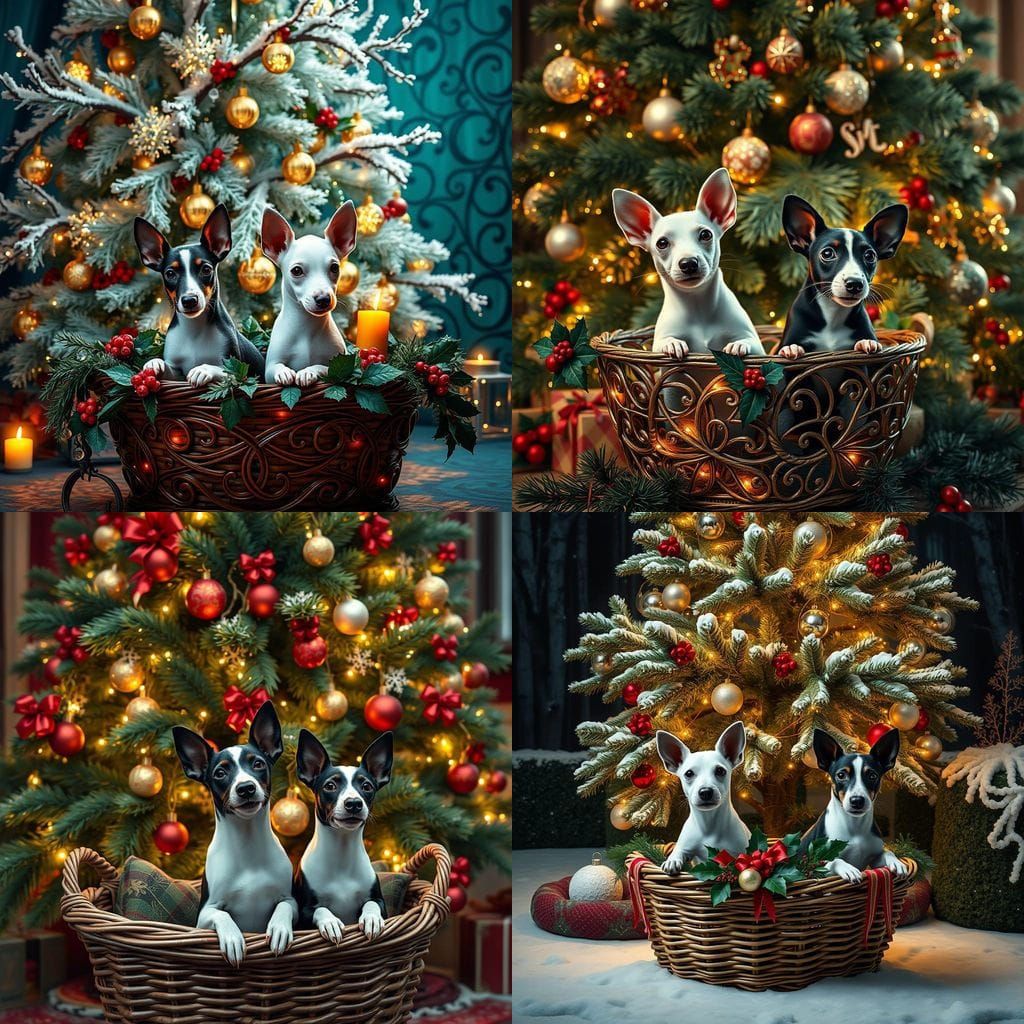 Christmas Rat Terriers in Whimsical Winter Wonderland