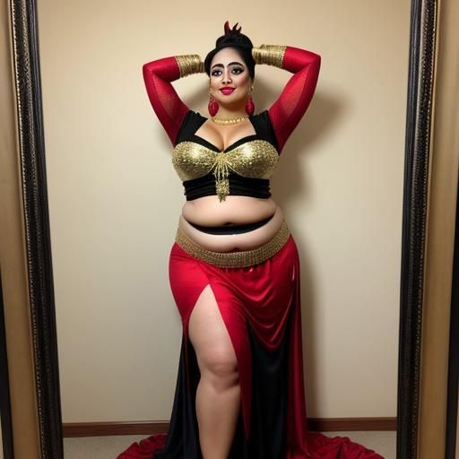 Belly Dancer in Red and Gold Outfit