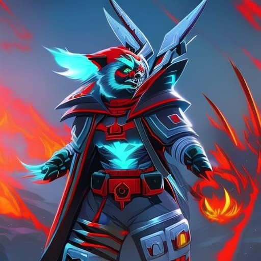 Red Panda Demon Cyber Ninja in Anime Style