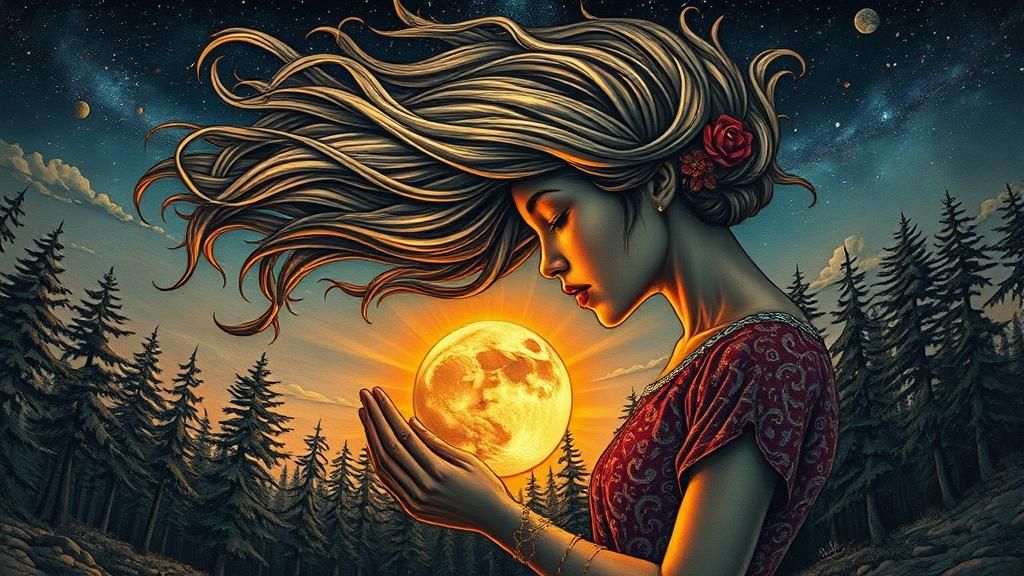 Woman Plants Sun and Moon: Detailed Astrophotography