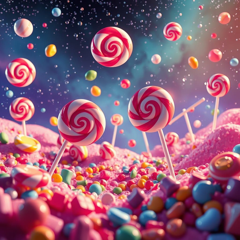 Candyland in Space: A Hyperrealistic Digital Illustration