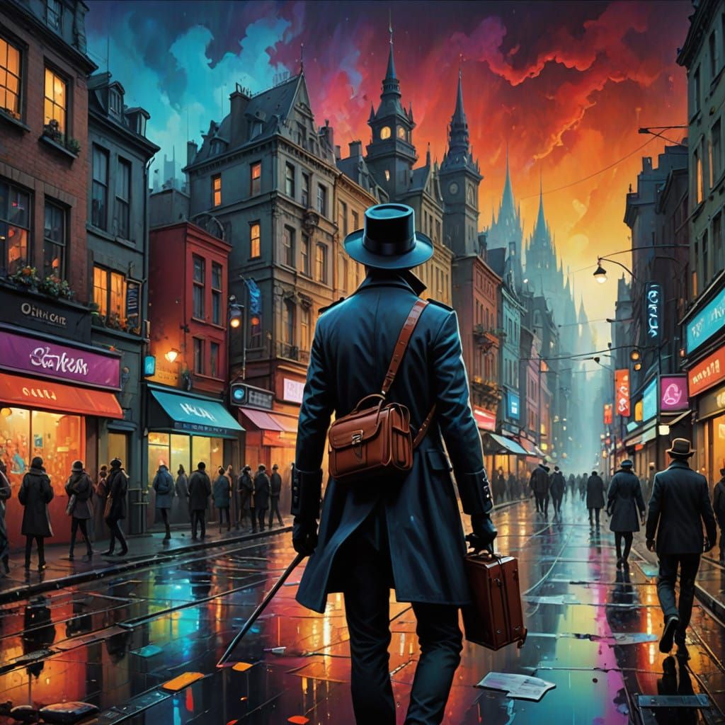 Surreal Cityscape in Dreamlike Atmosphere with Whimsical Cos...