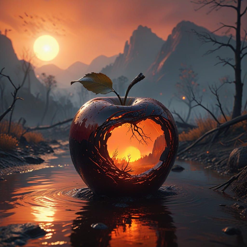 Glowing Water Apple in a Fiery Palisades Landscape