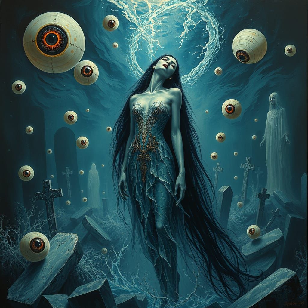 Hauntingly Beautiful Ghost in Surreal Underwater Cathedral