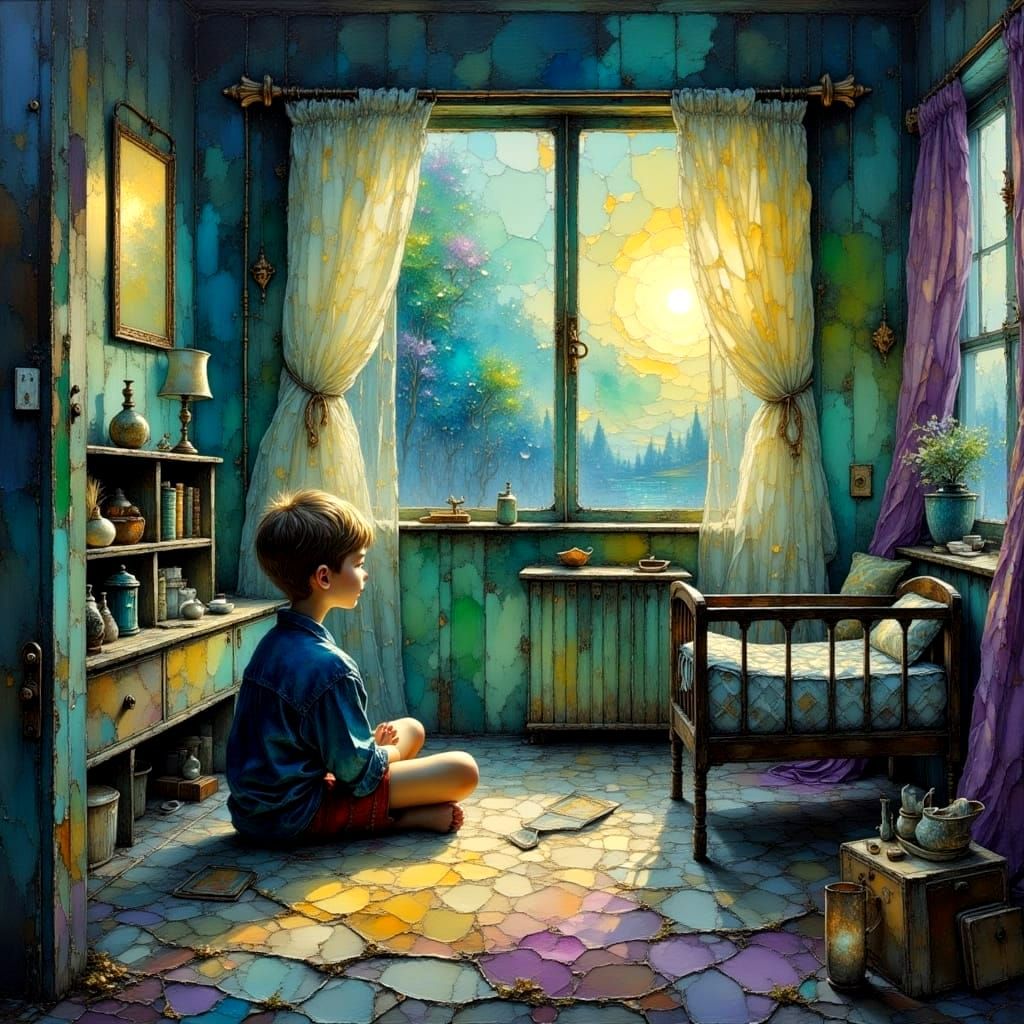 Nostalgic Family Portrait in Impasto Oil Painting Style