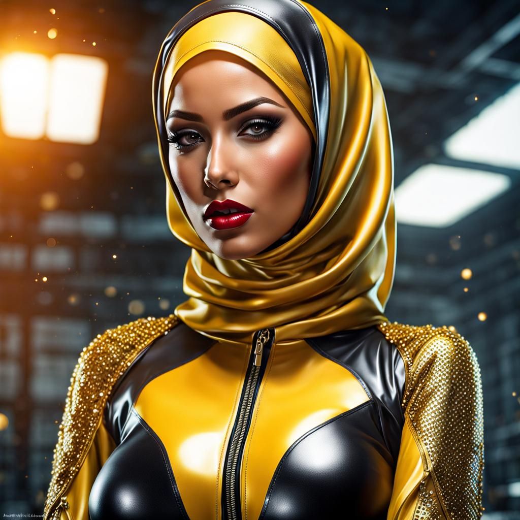Beautiful Tunisian Woman in Hijab, Retro Art Style