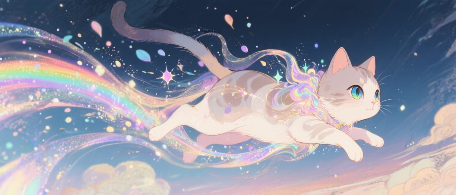 Flying Cat with Chromatic Wake, Anime Concept Art