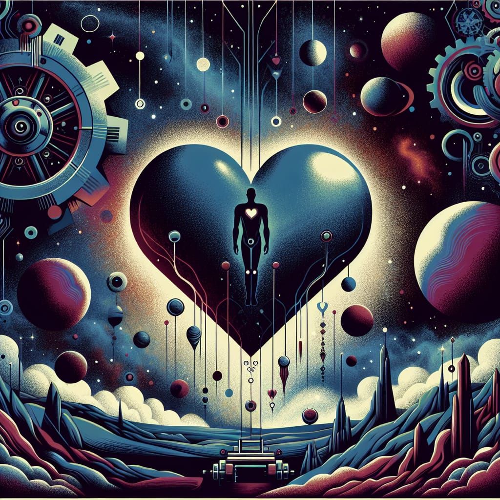 Heart Spaceship in Dark Sci-Fi Landscape