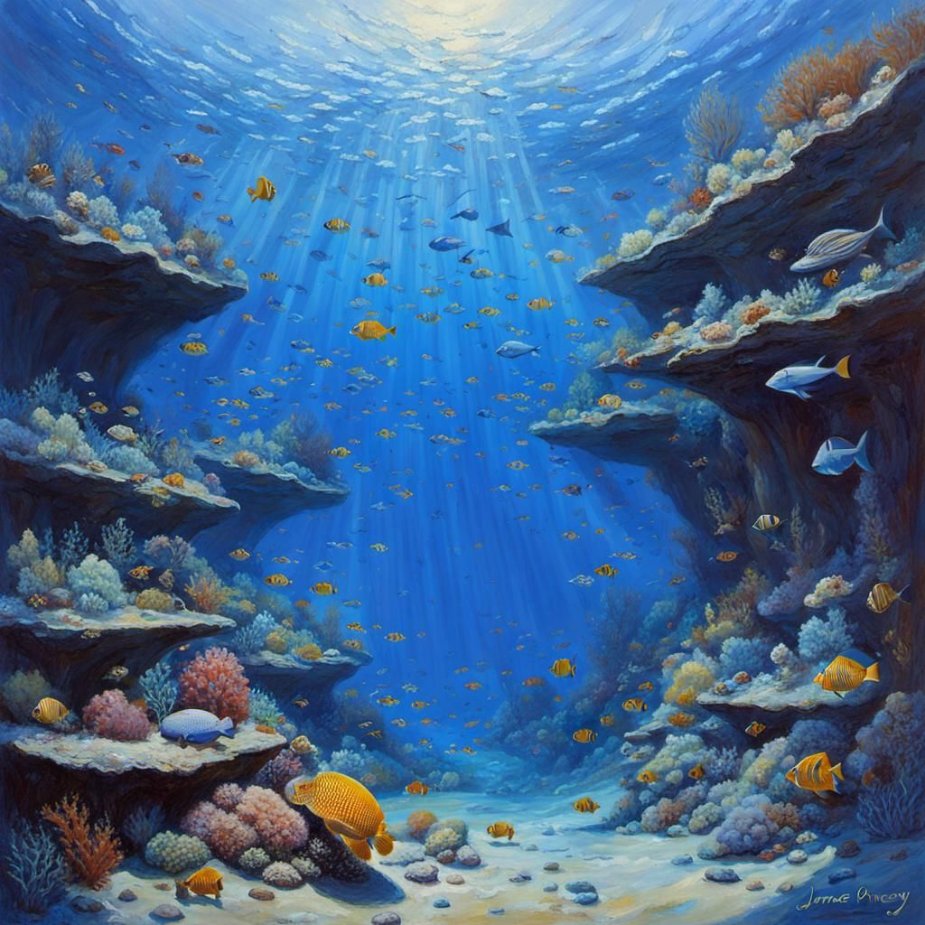 Coral Reef Underwater Oil Painting