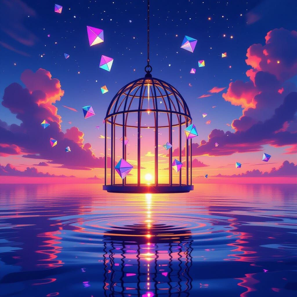 Self-Assembling Birdcage Above Alien Ocean