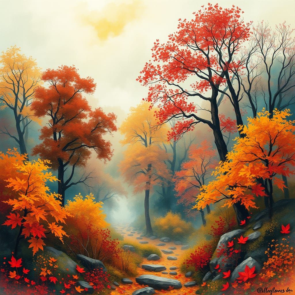 Autumn Wonderland Landscape with Golden Details