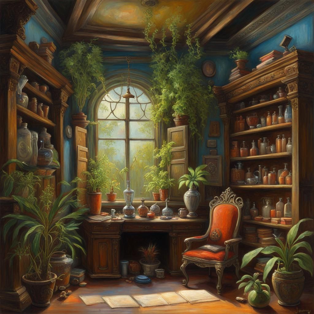 Magician's House Interior as Oil Painting