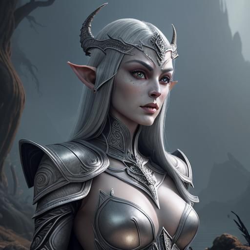 High Elf Altmer with Coral Armor Digital Painting