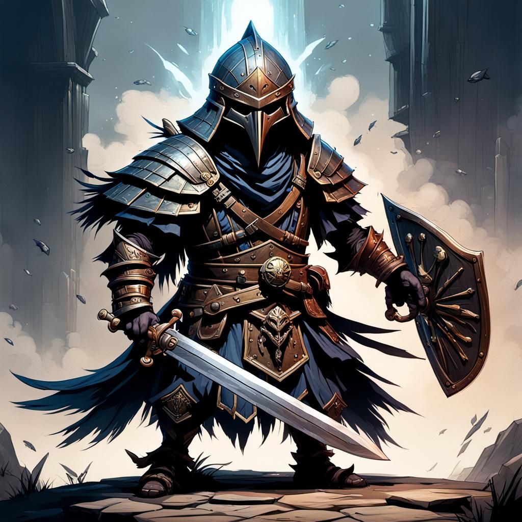 Sailor Kenku in Heavy Armor, Shield and Longsword, Dark Fant...