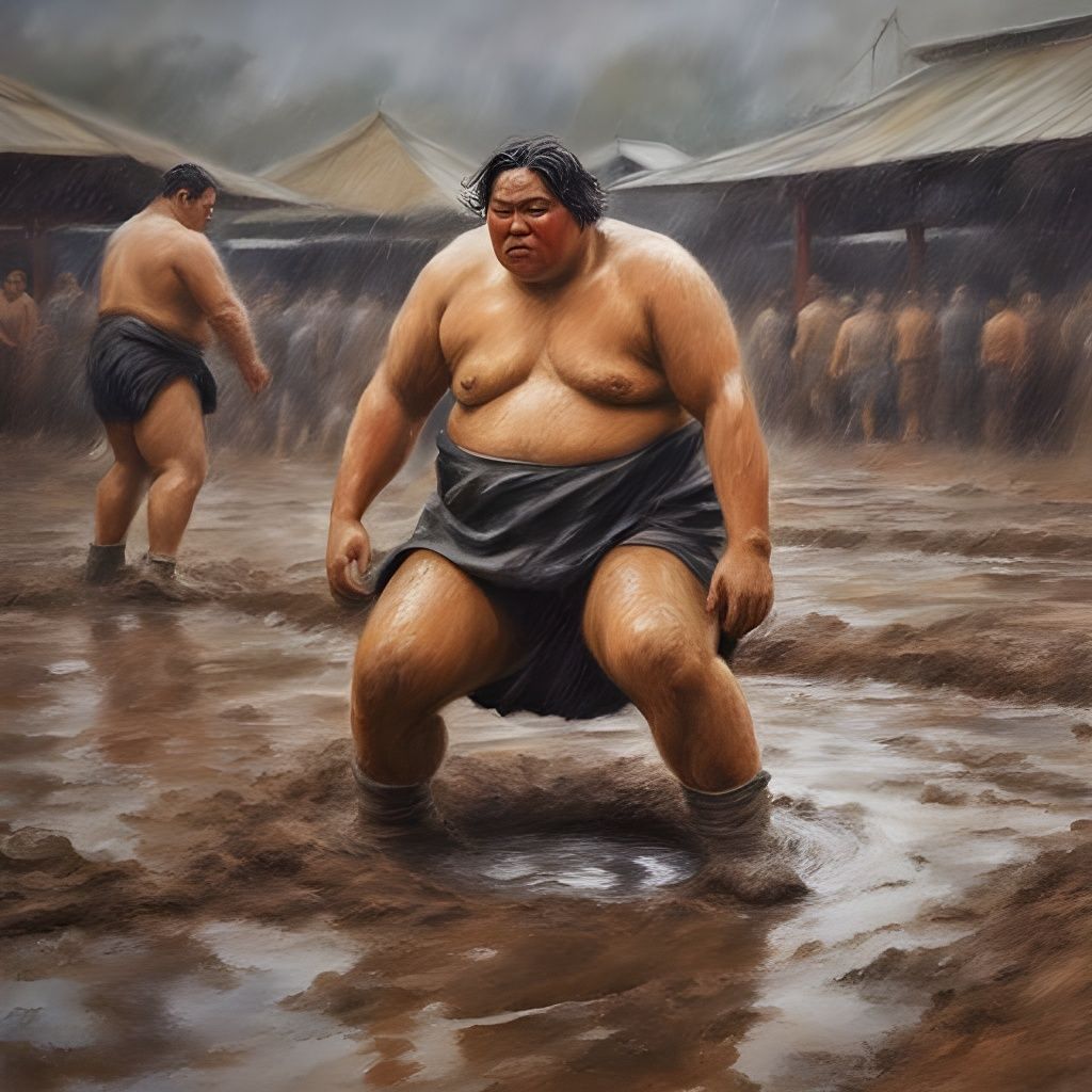 Powerful Sumo Wrestler in Action
