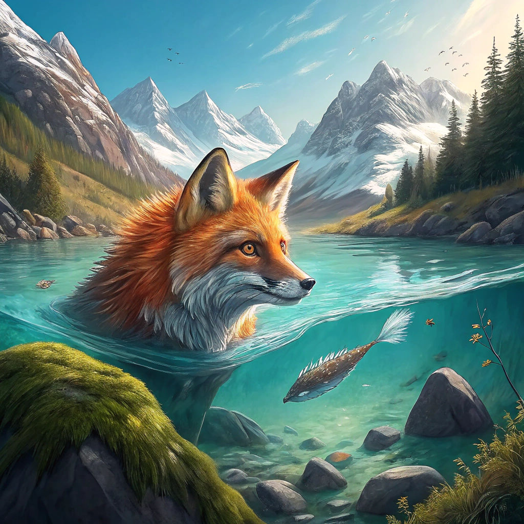 Fiery Fox Swimming in Turquoise Water