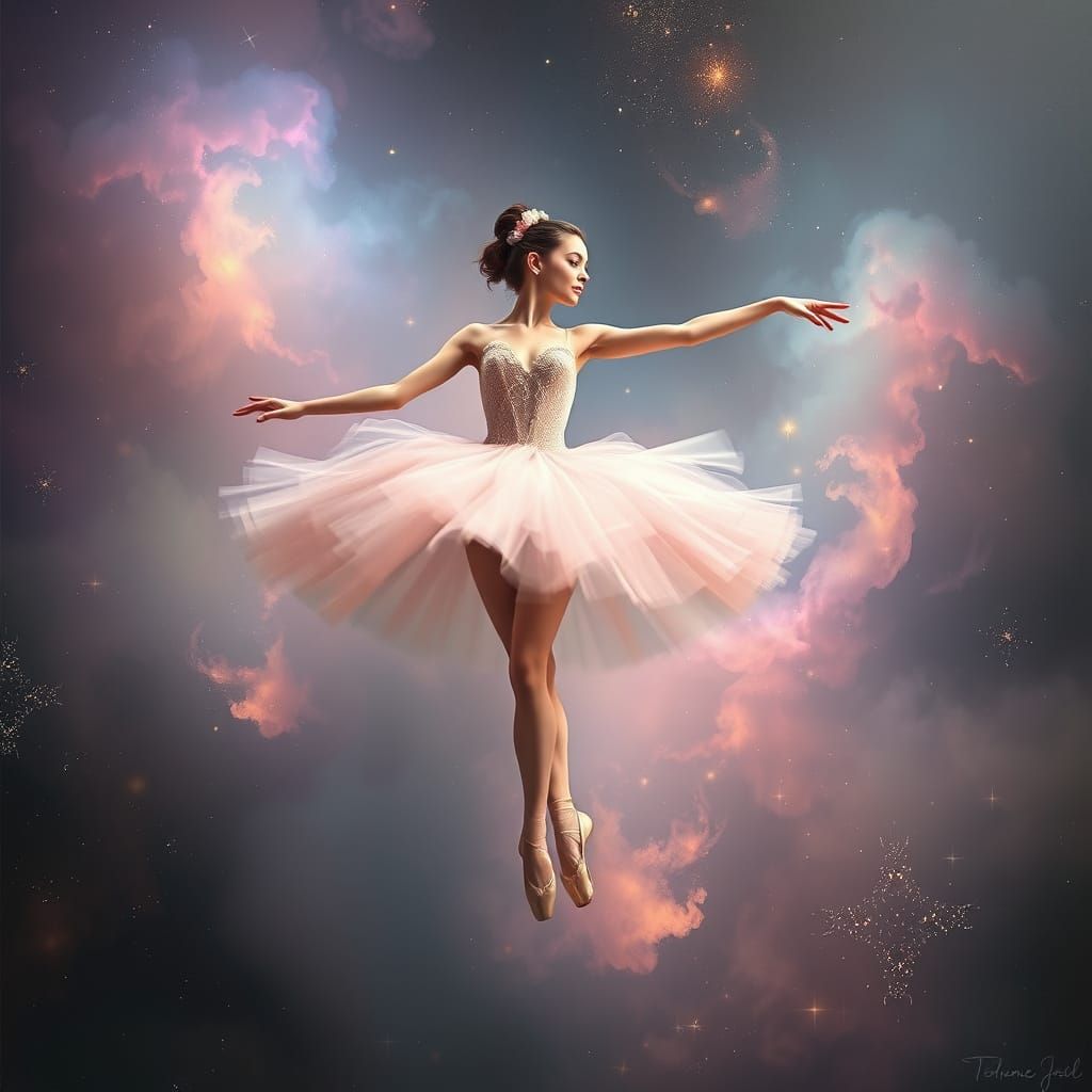 Nebula Ballerina Twirling in Cosmic Ballet