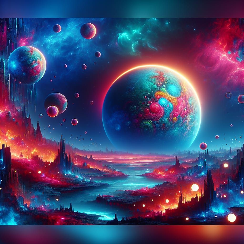 Neon Candy Land Planet in Matte Painting Style