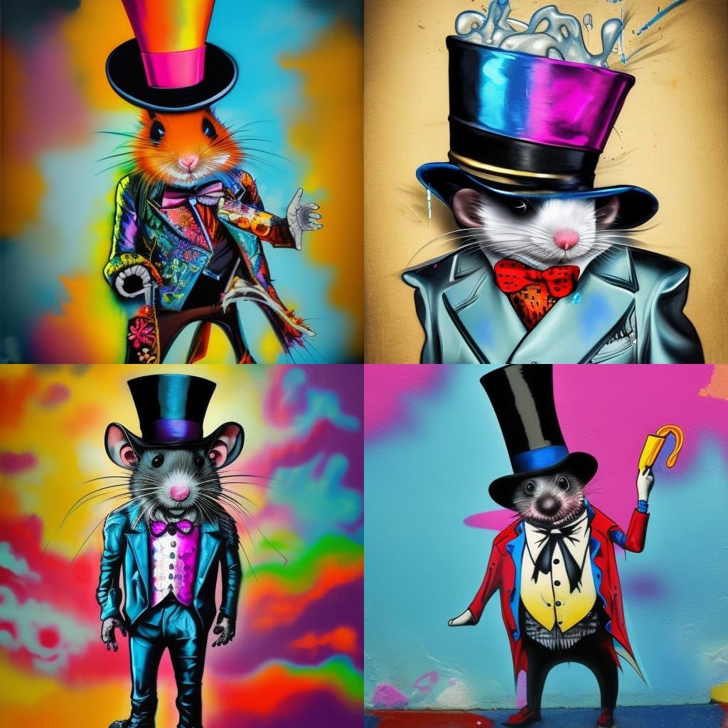 Fancy Rat in Top Hat Graffiti Street Art