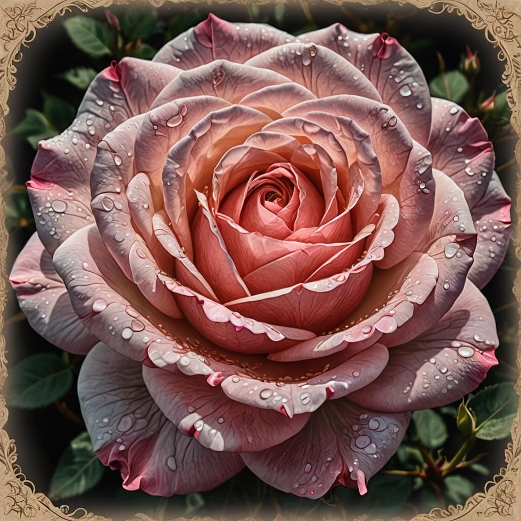 Rose with Cityscape Engravings: Macro Digital Art