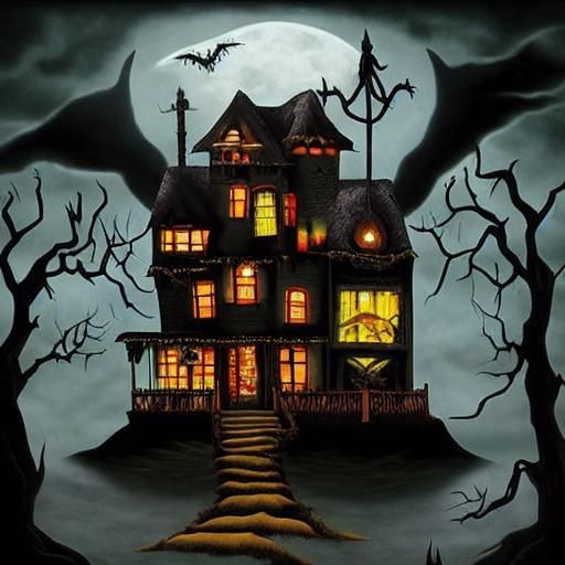 Haunted House of Horrors in Surreal Gothic Style