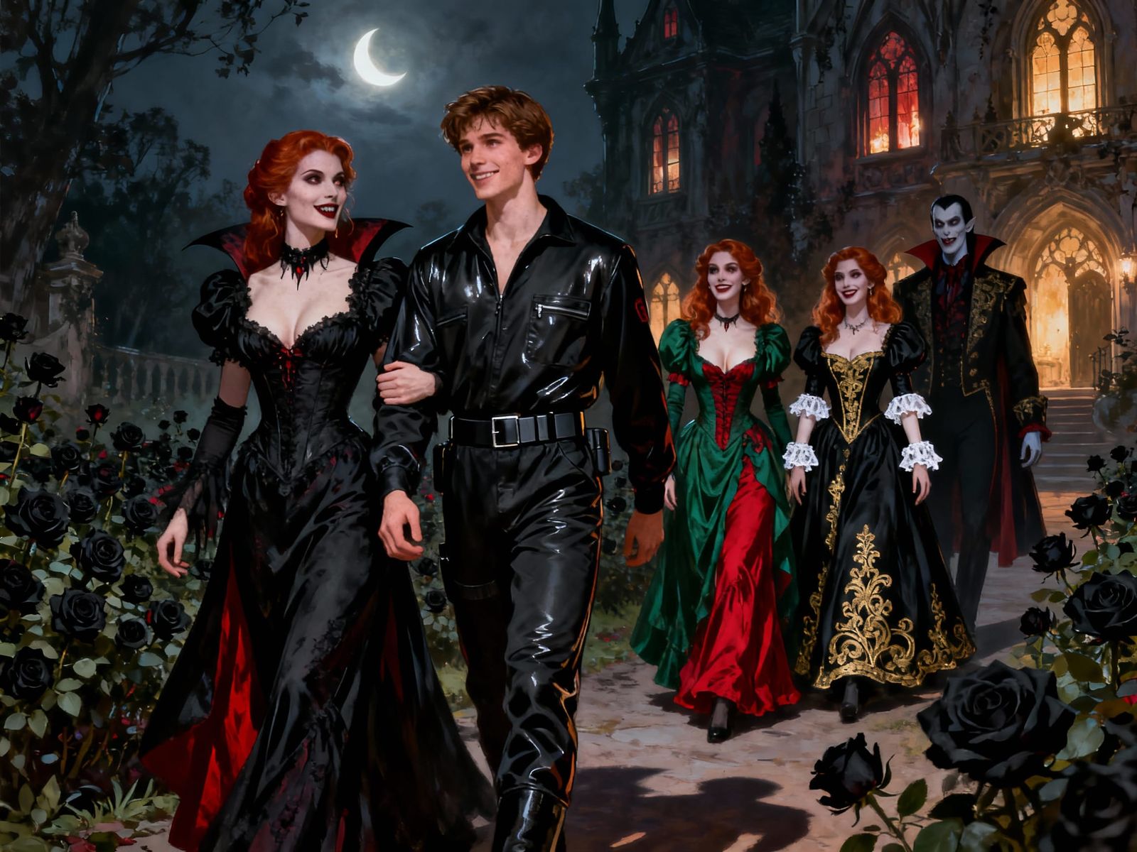 Vampires in a Moonlit Rose Garden