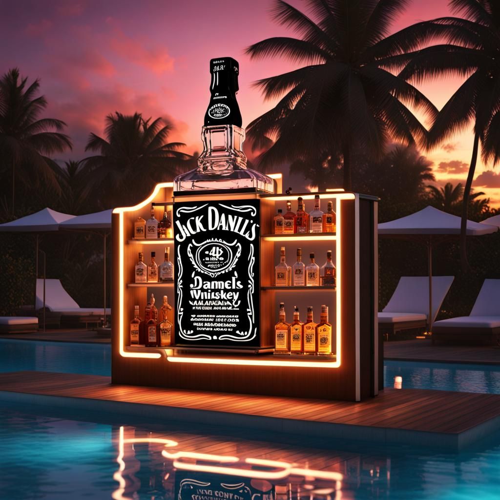 Jack Daniels Guitar Bar at Sunset, Digital Art