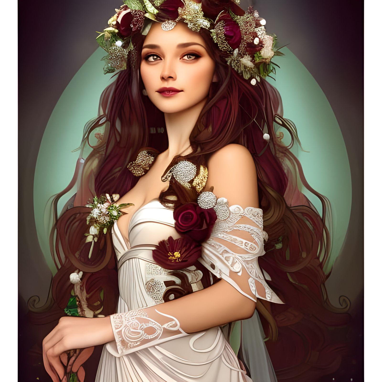 Radiant Bride in Hyperdetailed Art Nouveau Portrait