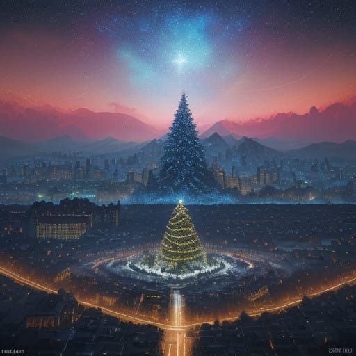 Majestic Christmas Star Scene in Vibrant Cityscape